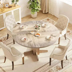 Tavolo da pranzo rotondo da 47", nero/grigio/noce, base a piedistallo, 4-6 posti a sedere