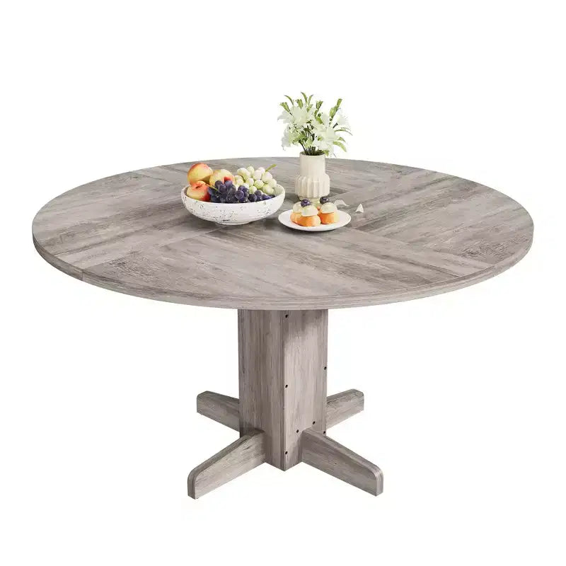 Tavolo da pranzo rotondo da 47", nero/grigio/noce, base a piedistallo, 4-6 posti a sedere