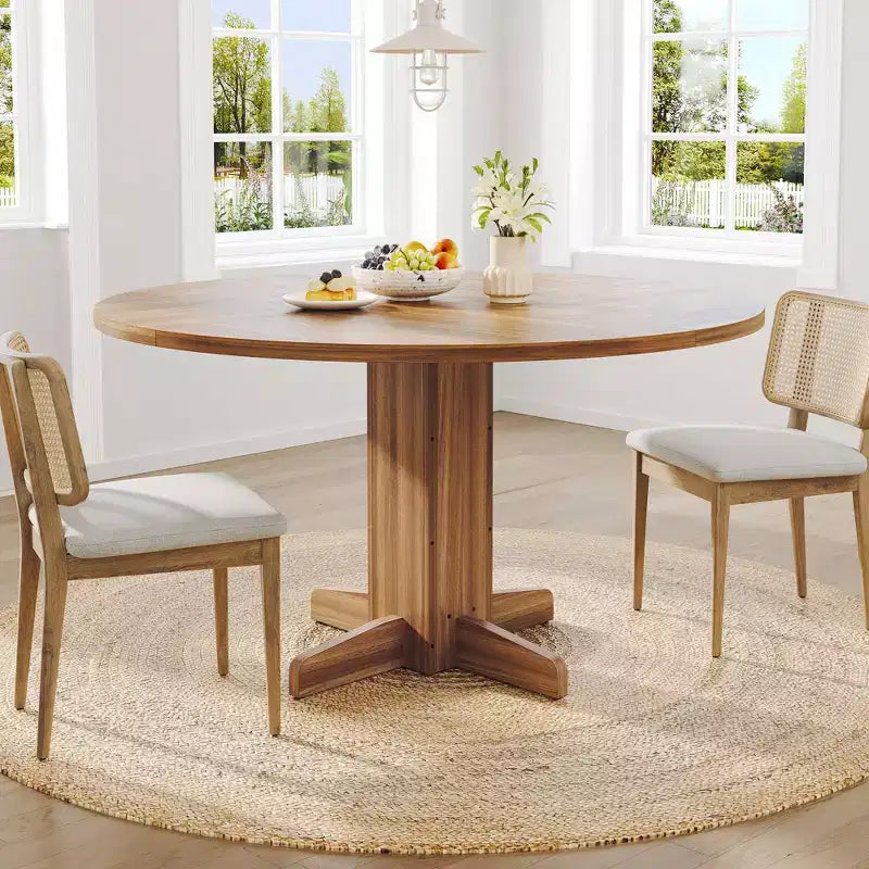 Tavolo da pranzo rotondo da 47", nero/grigio/noce, base a piedistallo, 4-6 posti a sedere