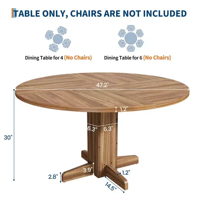 Tavolo da pranzo rotondo da 47", nero/grigio/noce, base a piedistallo, 4-6 posti a sedere