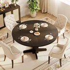 Tavolo da pranzo rotondo da 47", nero/grigio/noce, base a piedistallo, 4-6 posti a sedere