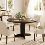 Tavolo da pranzo rotondo da 47", nero/grigio/noce, base a piedistallo, 4-6 posti a sedere