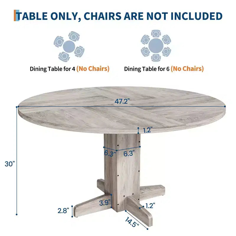 Tavolo da pranzo rotondo da 47", nero/grigio/noce, base a piedistallo, 4-6 posti a sedere