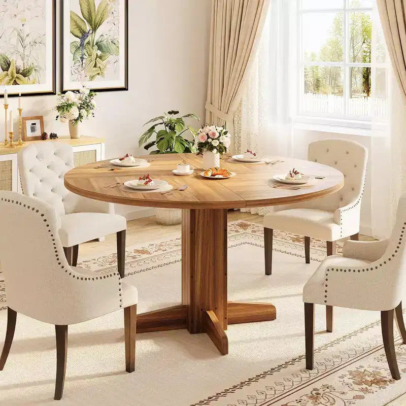 Tavolo da pranzo rotondo da 47", nero/grigio/noce, base a piedistallo, 4-6 posti a sedere