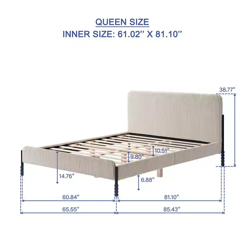 Struttura letto matrimoniale a piattaforma, testiera imbottita, beige/crema/grigio nebbia/verde, adatta per 1–2 persone