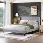 Struttura letto matrimoniale a piattaforma, testiera imbottita, beige/crema/grigio nebbia/verde, adatta per 1–2 persone