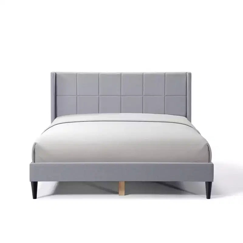 Struttura letto matrimoniale a piattaforma, testiera imbottita, beige/crema/grigio nebbia/verde, adatta per 1–2 persone