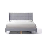 Struttura letto matrimoniale a piattaforma, testiera imbottita, beige/crema/grigio nebbia/verde, adatta per 1–2 persone