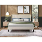 Struttura letto matrimoniale a piattaforma, testiera imbottita, beige/crema/grigio nebbia/verde, adatta per 1–2 persone