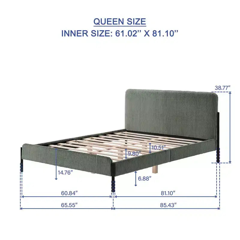 Struttura letto matrimoniale a piattaforma, testiera imbottita, beige/crema/grigio nebbia/verde, adatta per 1–2 persone