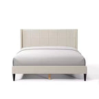 Struttura letto matrimoniale a piattaforma, testiera imbottita, beige/crema/grigio nebbia/verde, adatta per 1–2 persone