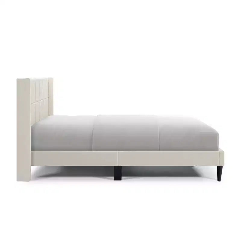 Struttura letto matrimoniale a piattaforma, testiera imbottita, beige/crema/grigio nebbia/verde, adatta per 1–2 persone