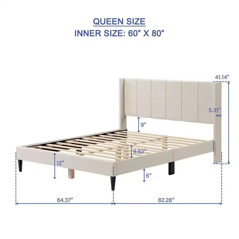 Struttura letto matrimoniale a piattaforma, testiera imbottita, beige/crema/grigio nebbia/verde, adatta per 1–2 persone