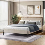 Struttura letto matrimoniale a piattaforma, testiera imbottita, beige/crema/grigio nebbia/verde, adatta per 1–2 persone
