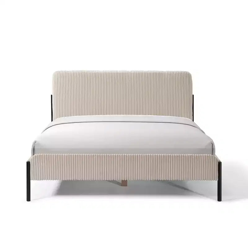Struttura letto matrimoniale a piattaforma, testiera imbottita, beige/crema/grigio nebbia/verde, adatta per 1–2 persone
