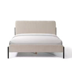 Struttura letto matrimoniale a piattaforma, testiera imbottita, beige/crema/grigio nebbia/verde, adatta per 1–2 persone
