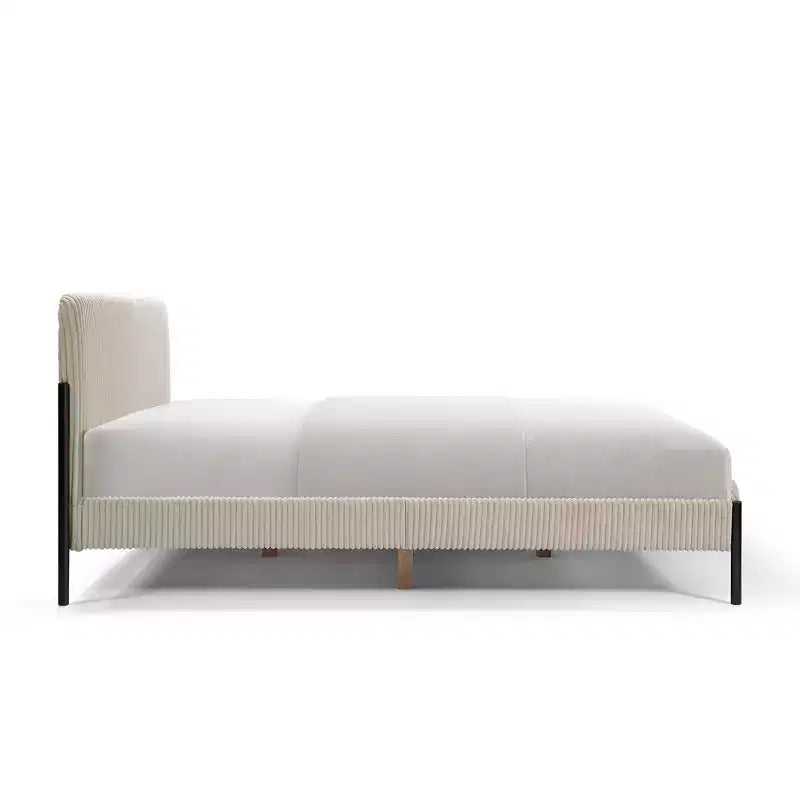 Struttura letto matrimoniale a piattaforma, testiera imbottita, beige/crema/grigio nebbia/verde, adatta per 1–2 persone