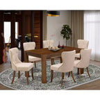 Set da pranzo rettangolare 7 pezzi in rovere naturale, 6 posti a sedere