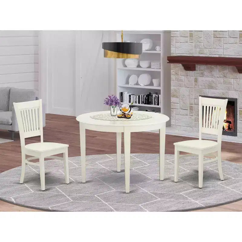 Set tavolo da pranzo rotondo in legno bianco, 3 pezzi, 2 posti