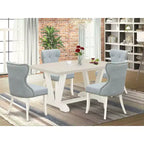 Set tavolo da pranzo rettangolare 5 pezzi Quercia Naturale e Celeste, 4 posti