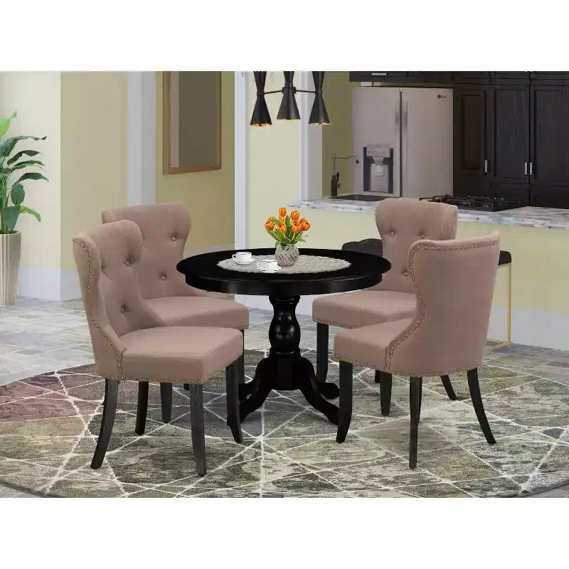 Set da pranzo rotondo nero a 5 pezzi, spazzolato, 4 posti