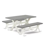 HomeStock 3-Piece Rectangle Natural Oak Finish Solid Wood Top Dining Table with 2-Benches