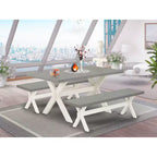 Set da pranzo rettangolare in rovere naturale, 3 pezzi con 2 panche, 4 posti