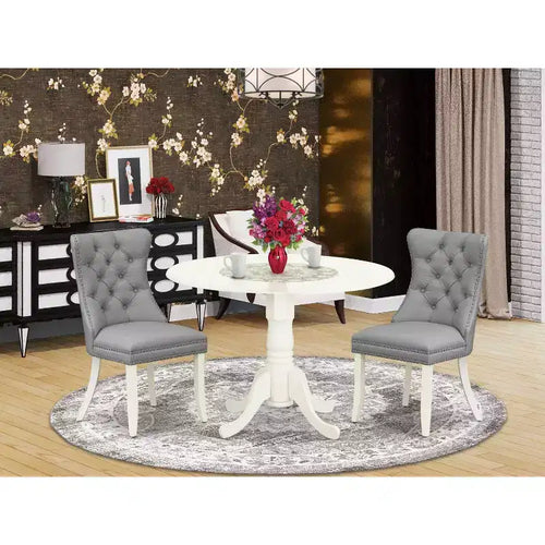 Set da pranzo in 3 pezzi in legno bianco lino, rettangolare, 2 posti
