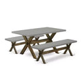 HomeStock 3-Piece Rectangle Distressed Jacobean Finish Solid Wood Top Dining Table with 2-Benches