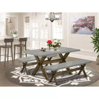 Set da pranzo 3 pezzi Jacobean Brown con 2 panche, 4 posti
