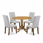 HomeStock 5-Piece Round Natural Oak Finish Solid Wood Top Dining Table with 4 Parson Chair