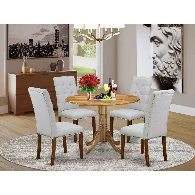 Rovere Naturale, Rettangolare, Set da pranzo da 5 pezzi, 4 posti a sedere