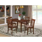Set da pranzo rotondo in mogano, legno ed ecopelle, 4 posti (5 pezzi)