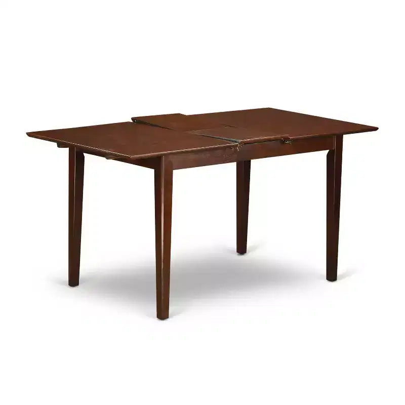 Set da pranzo rotondo in mogano, legno ed ecopelle, 4 posti (5 pezzi)
