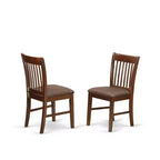 Set da pranzo rotondo in mogano, legno ed ecopelle, 4 posti (5 pezzi)