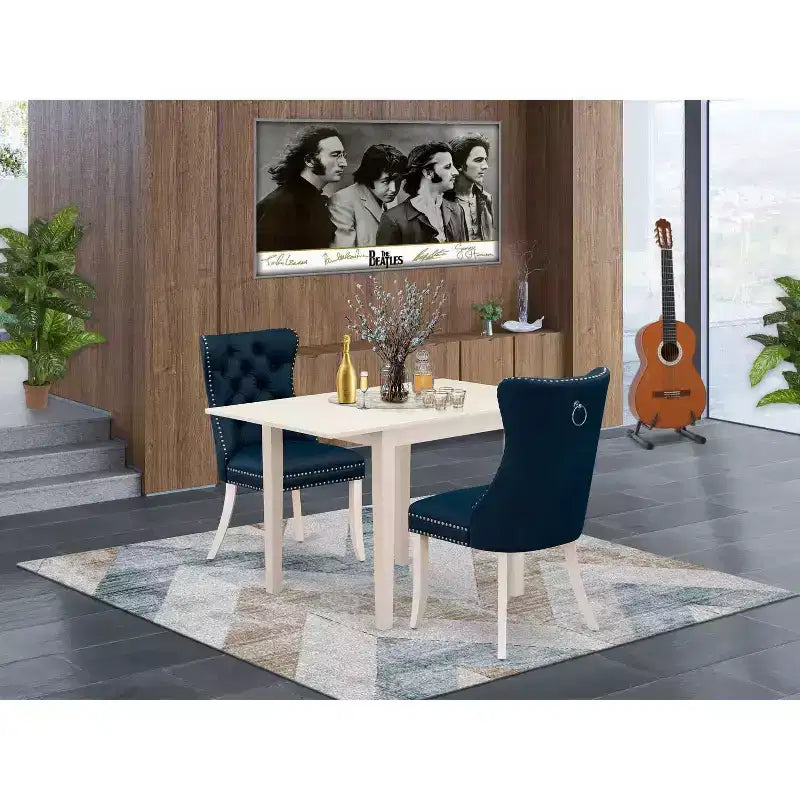 Set da pranzo 3 pezzi in lino bianco, 2 posti