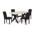 HomeStock 5-Pc Rectangle Natural Oak Finish Solid Wood Top Dining Table with 4 Upholstered Chairs