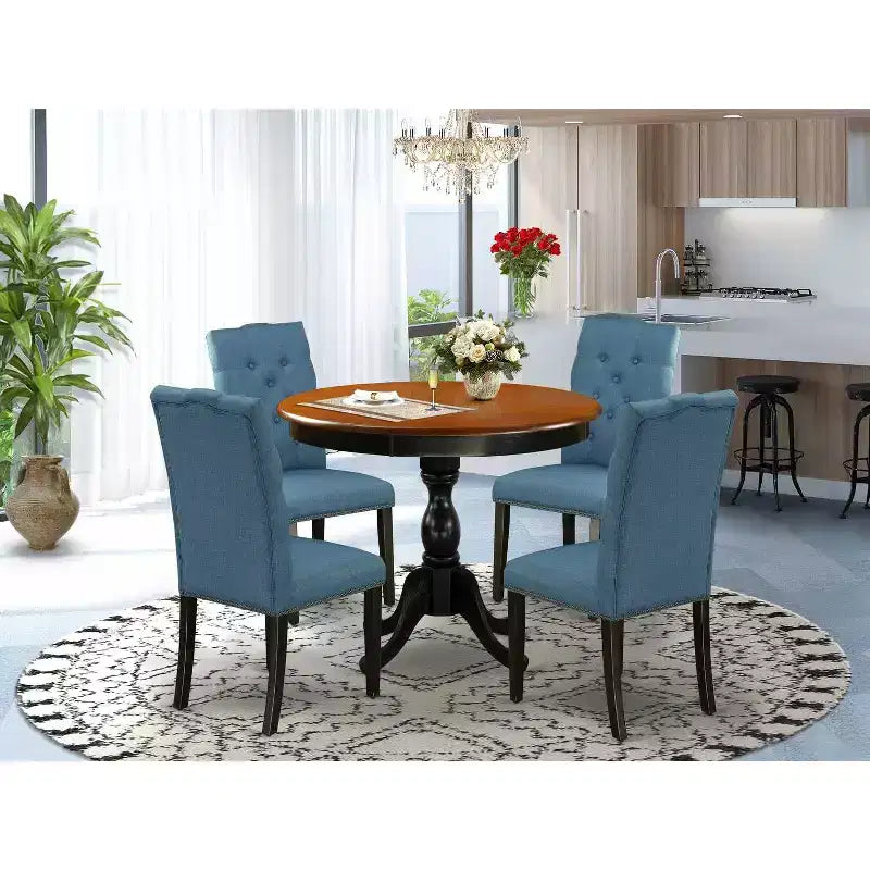 Set da Pranzo Rotondo 5 Pezzi Nero e Ciliegio, 4 Posti