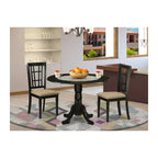 Set da pranzo in 3 pezzi in similpelle nera e legno, 2 posti